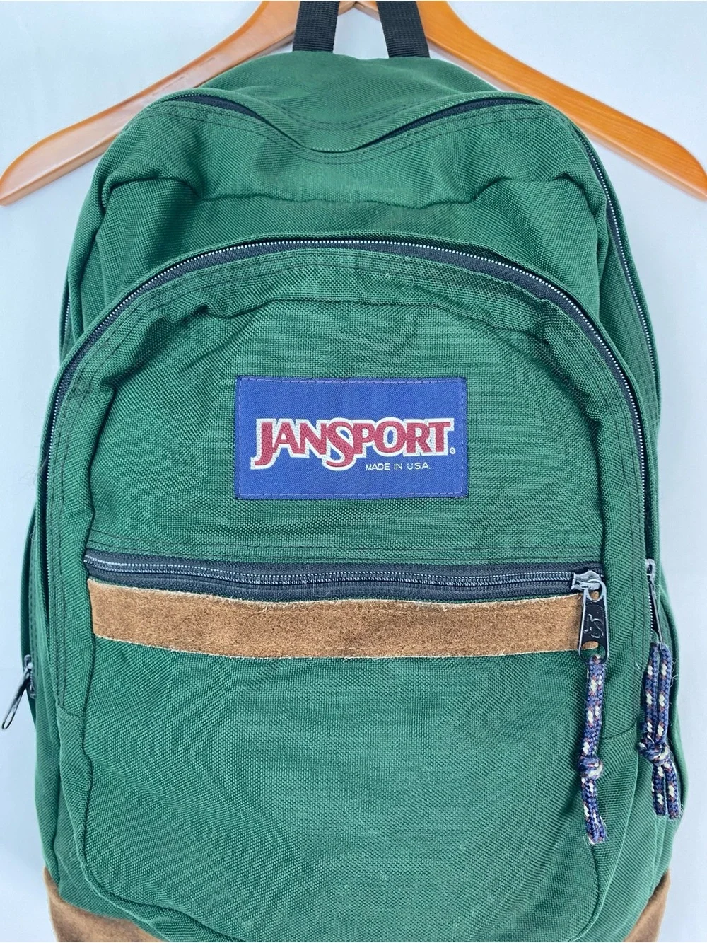 Vintage 90s Jansport Backpack Suede Bottom Made in USA Bag Green